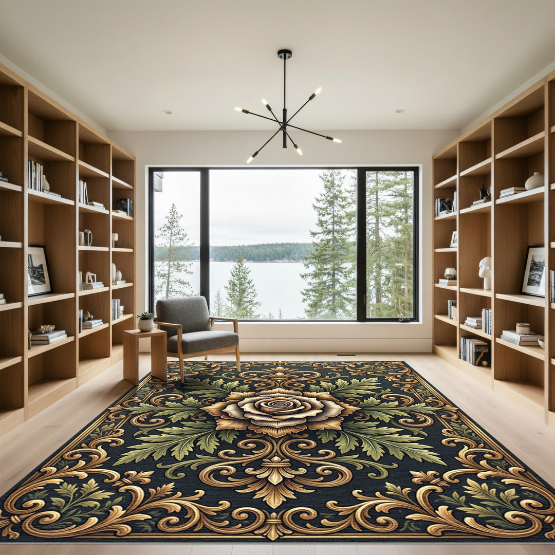 Ornate Gold Rose Garden Rug
