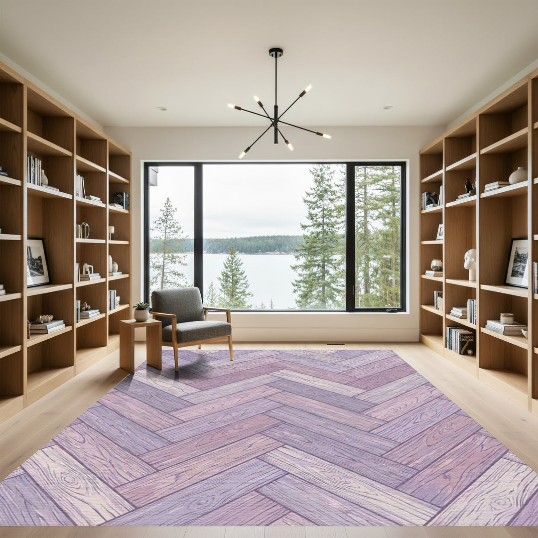 Pastel Purple Wood Grain Herringbone Rug