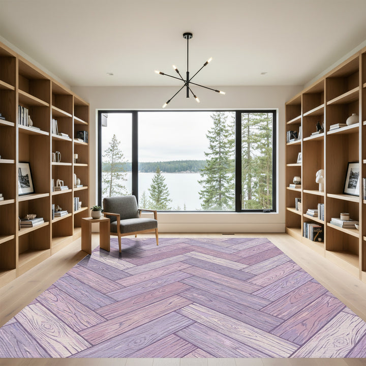 Pastel Purple Wood Grain Herringbone Rug