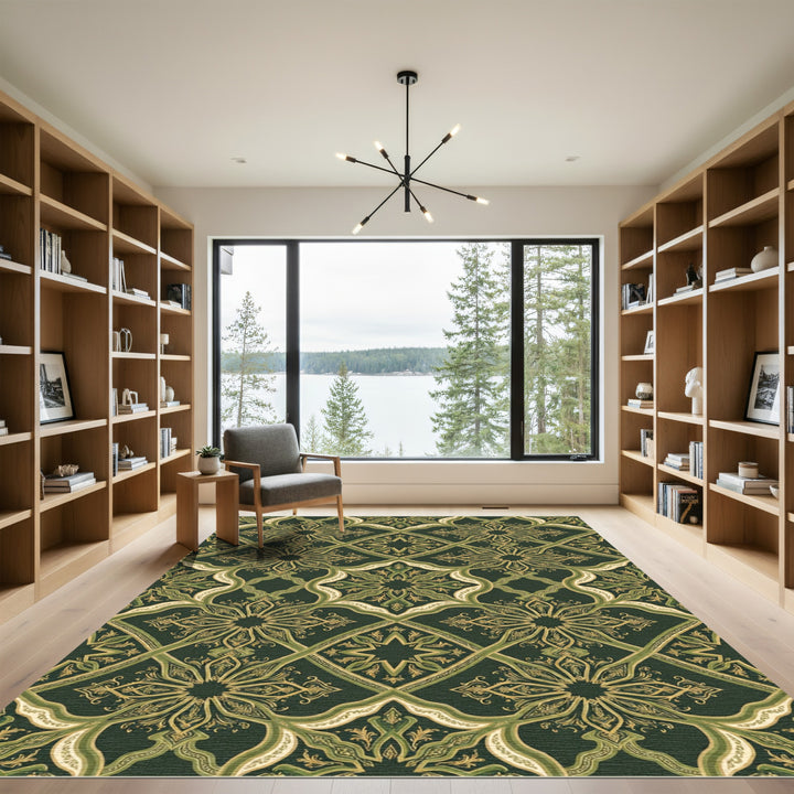 Dark Green Arabesque Bloom Area Rug