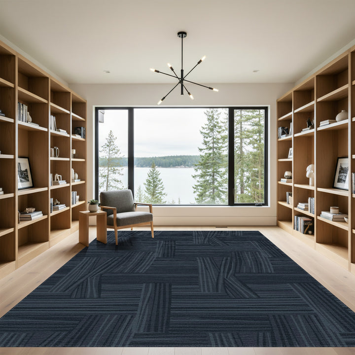 Dark Navy Woven Wood Texture Rug