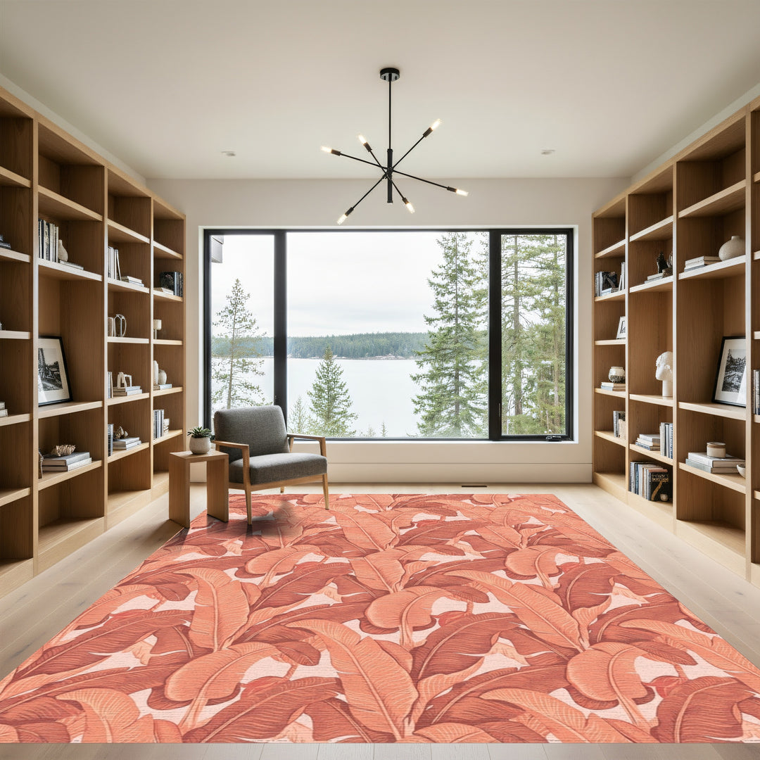 Coral Banana Leaf Tropical Jungle Rug