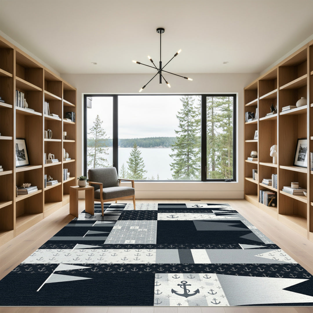 Nautical Anchor Gray Geometric Rug