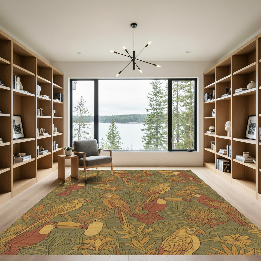Tropical Avian Parrot Toucan Foliage Rug