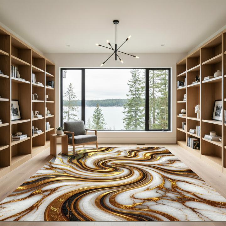 Luxe Swirl Marble Gold Black Rug