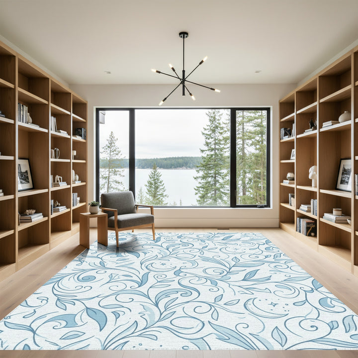Sky Blue Crescent Moon Swirls Rug