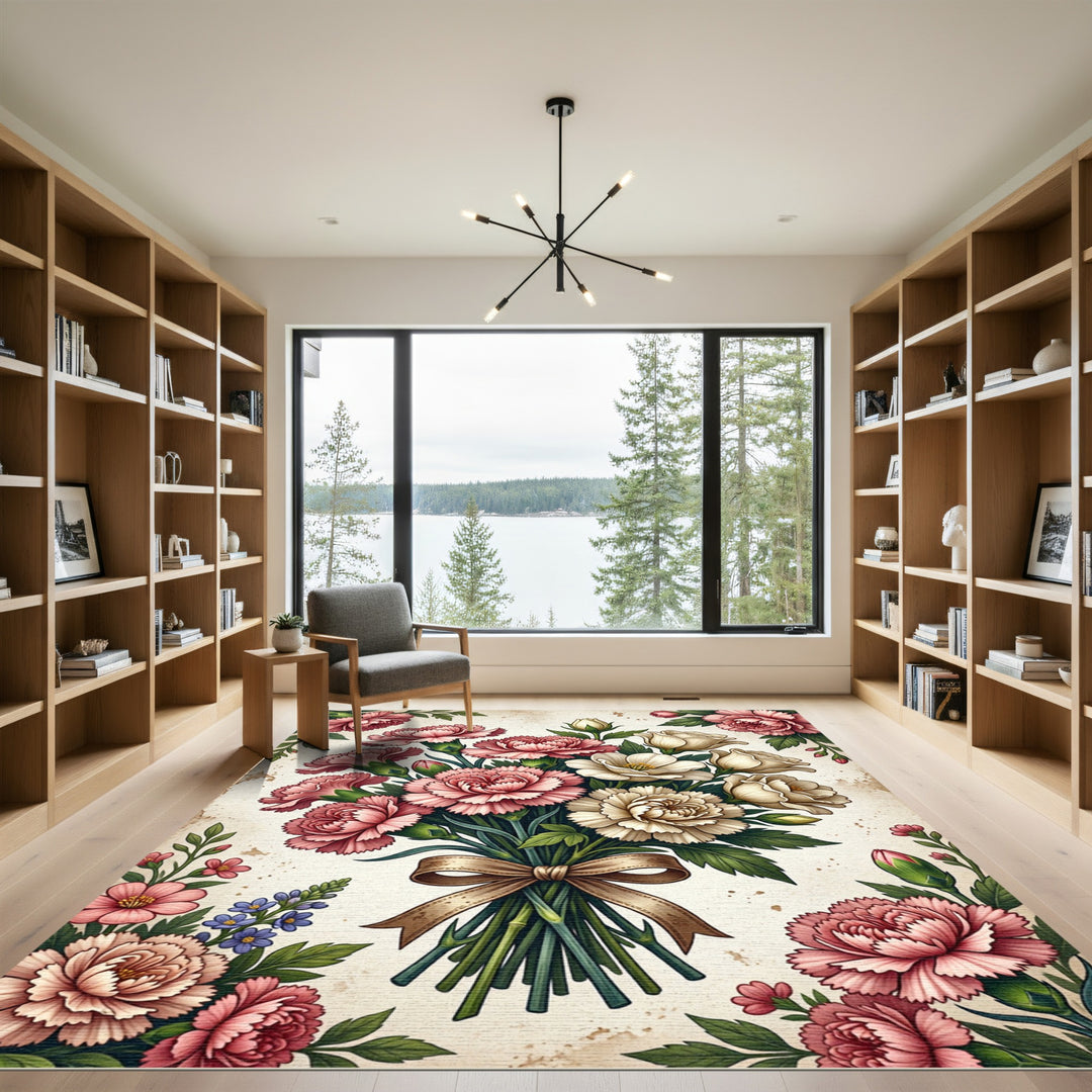 Vintage Pink Carnation Bouquet Rug