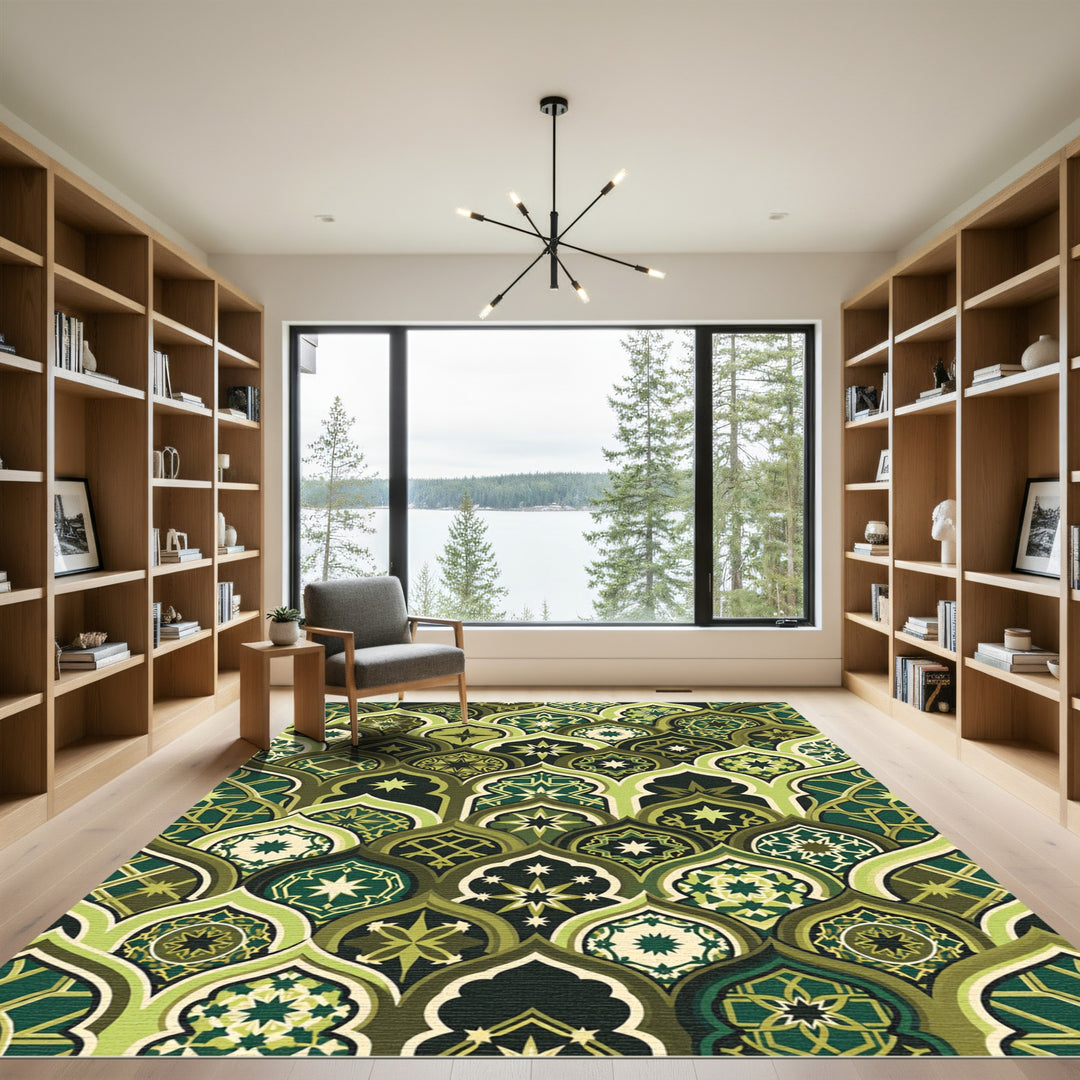 Emerald Green Medallion Arabesque Rug