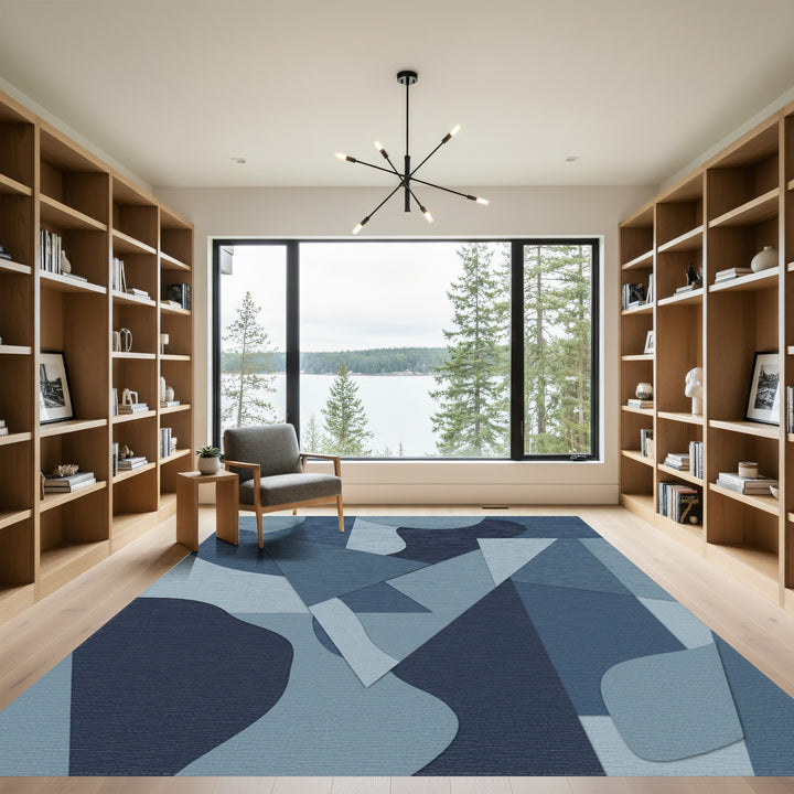 Deep Blue Abstract Geometric Collage Rug