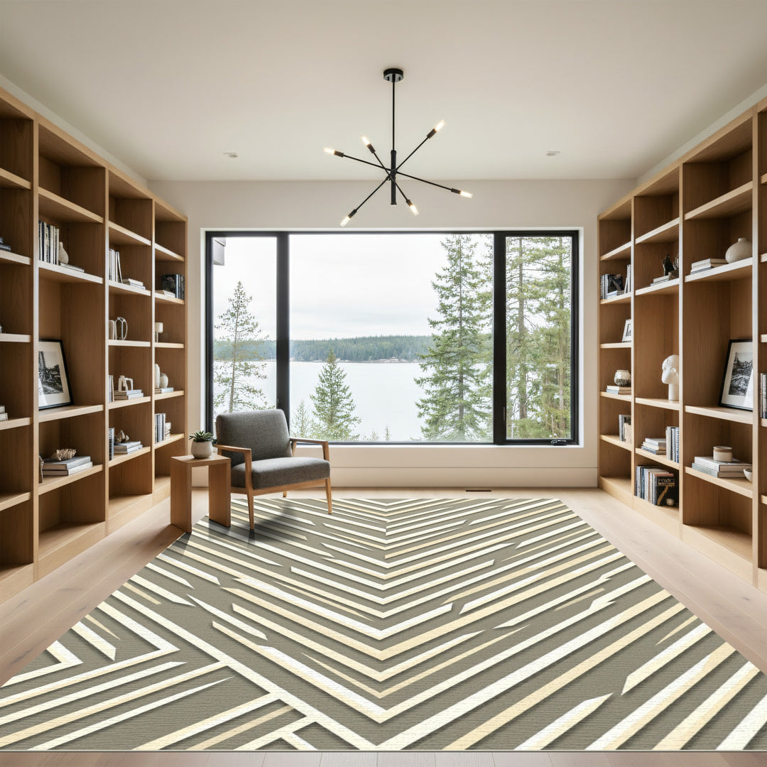 Chevron Lines Beige Abstract Rug