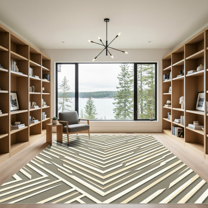Chevron Lines Beige Abstract Rug