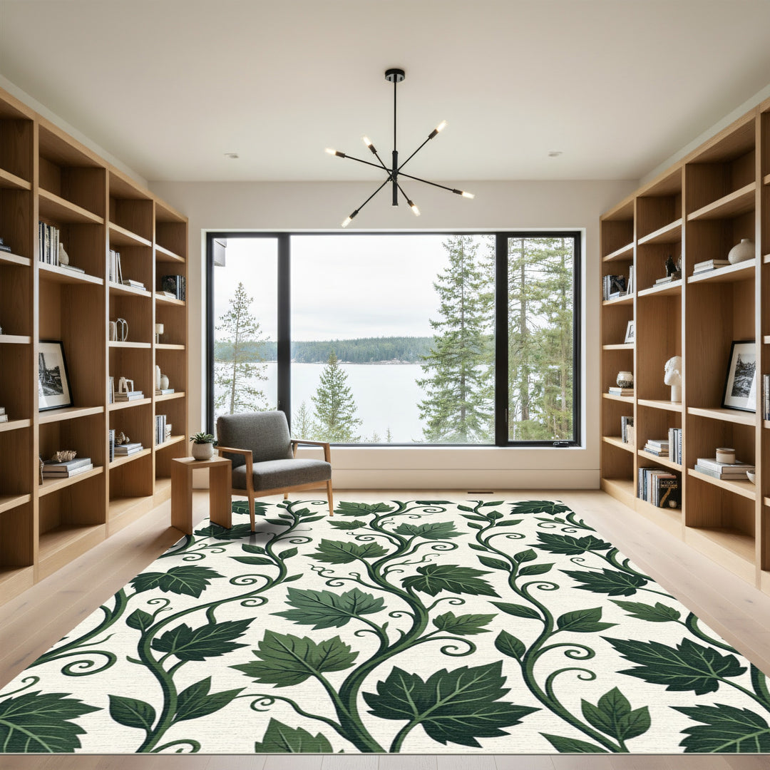 Deep Green Vine Swirl Botanical Rug