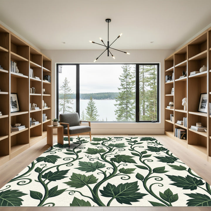 Deep Green Vine Swirl Botanical Rug