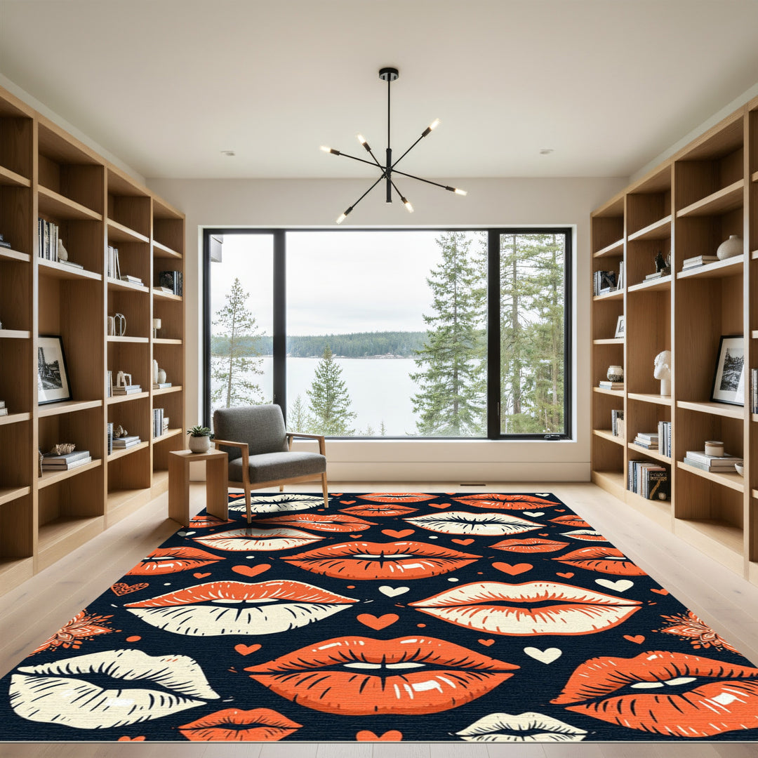 Bold Orange Red Lips Hearts Rug