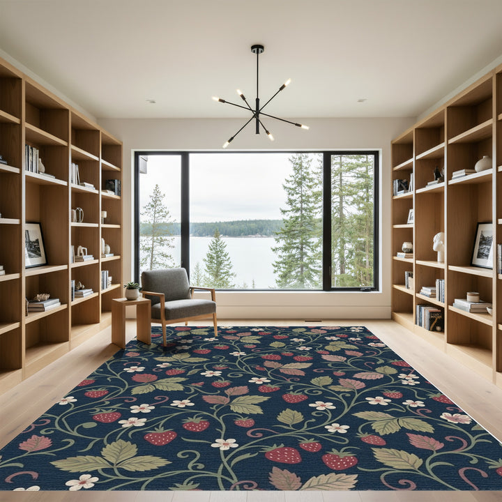 Navy Strawberry Vine Floral Rug