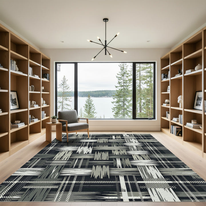Distressed Woven Plaid Area Rug