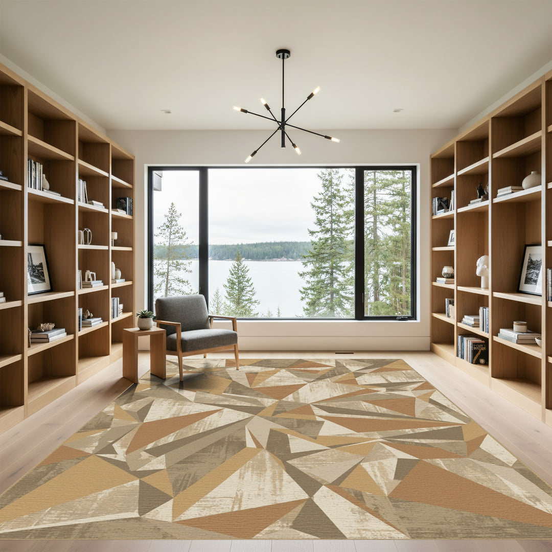 Earthy Tones Abstract Geometric Polygon Rug