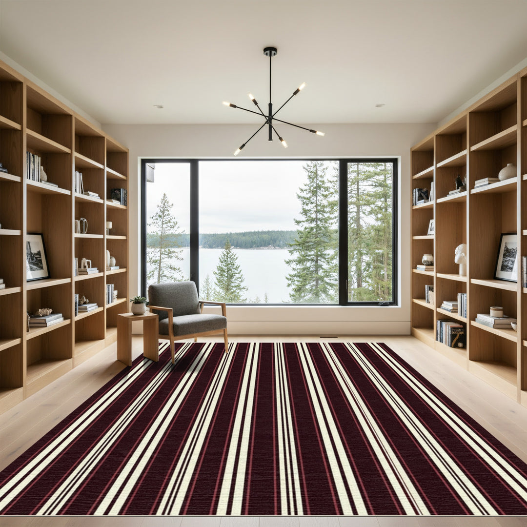 Dark Burgundy Cream Stripe Rug
