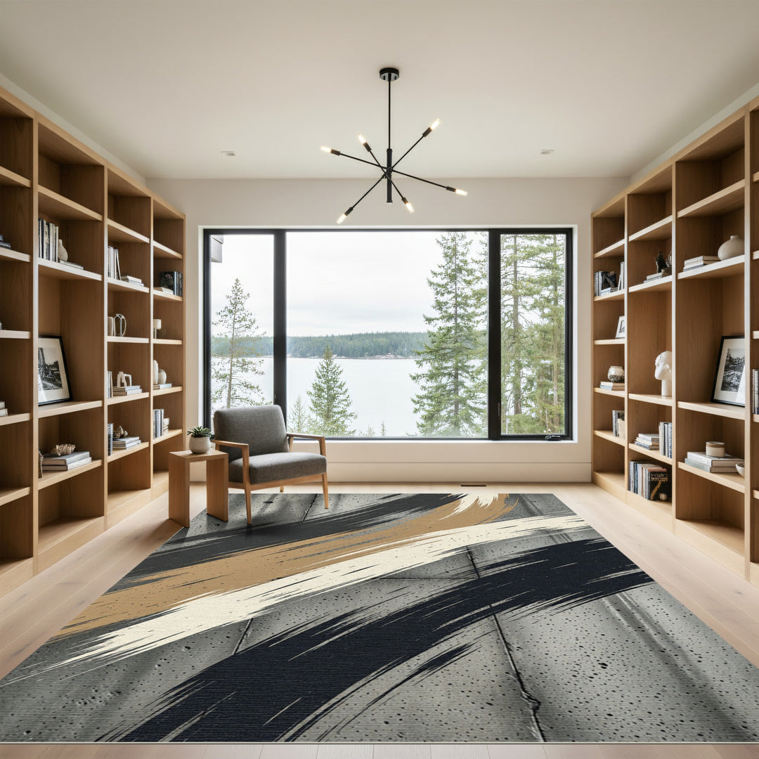 Bold Strokes Neutral Abstract Rug