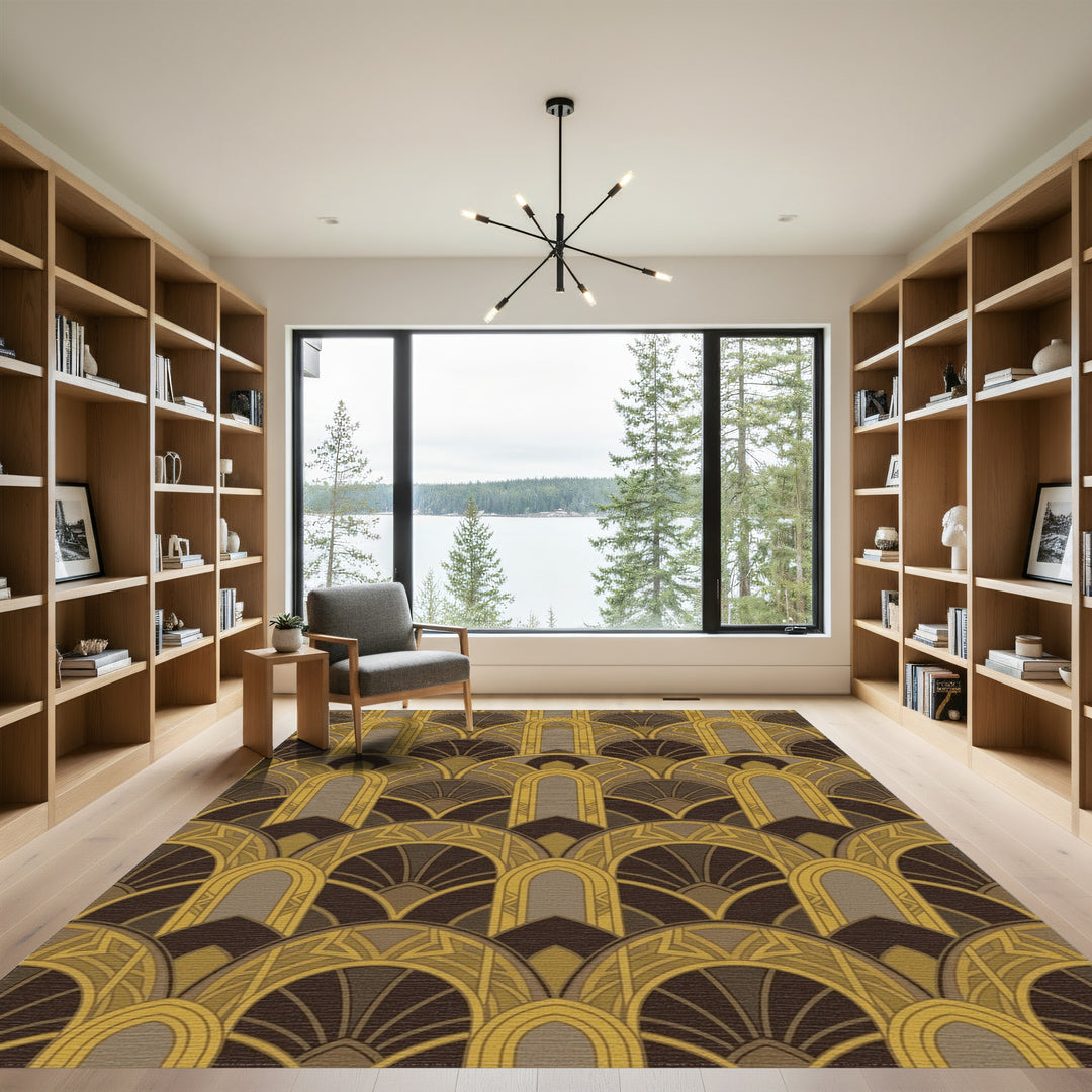 Golden Brown Art Deco Arches Rug