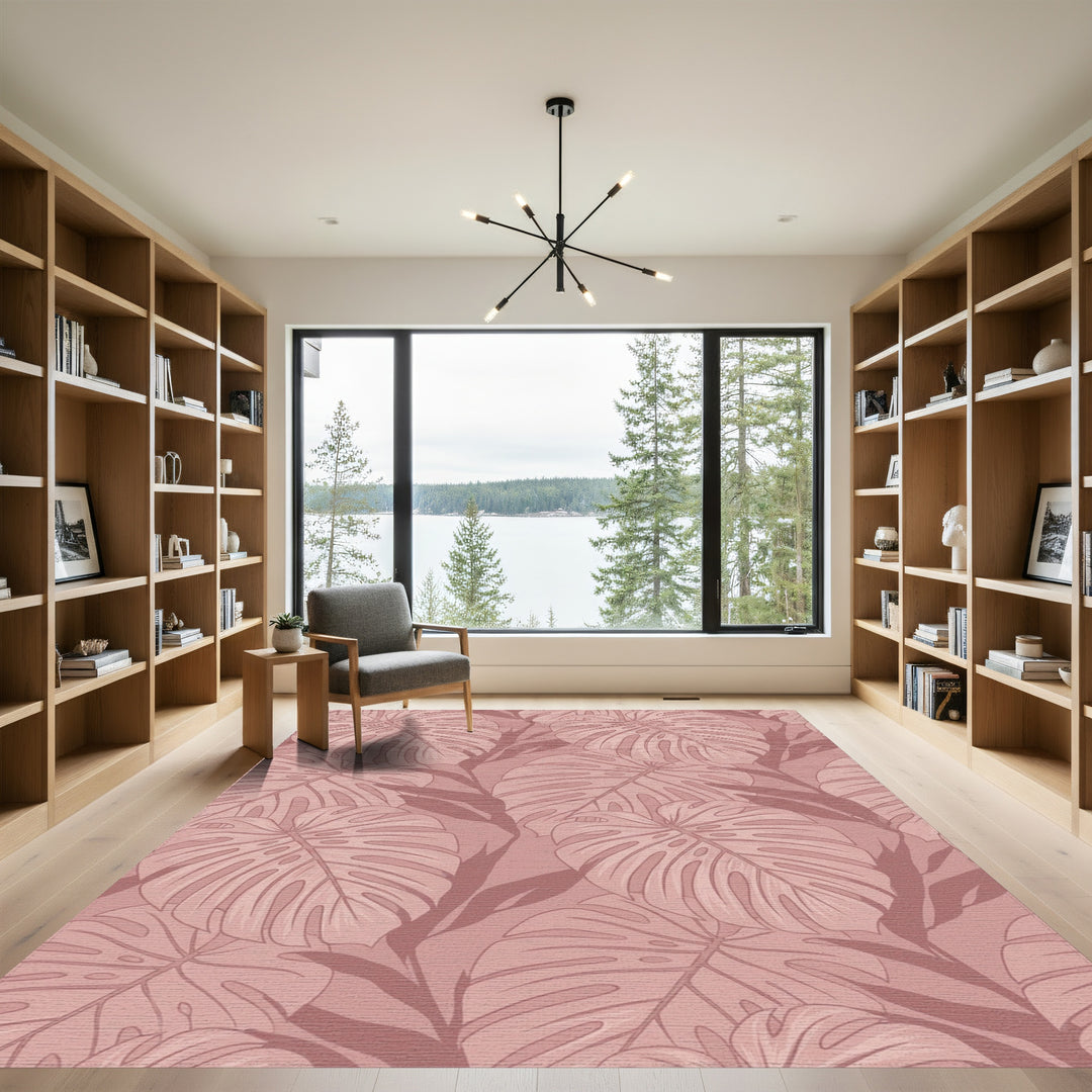 Dusty Rose Monstera Leaf Botanical Rug