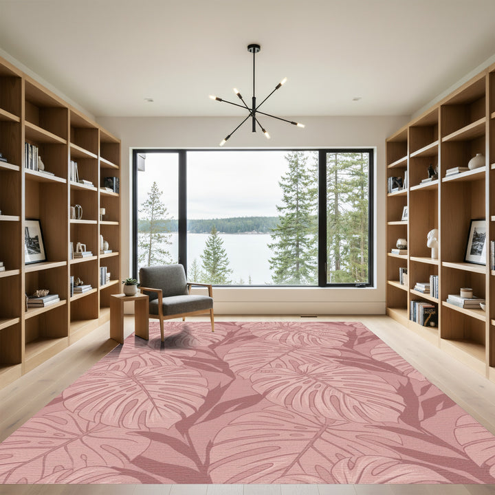 Dusty Rose Monstera Leaf Botanical Rug