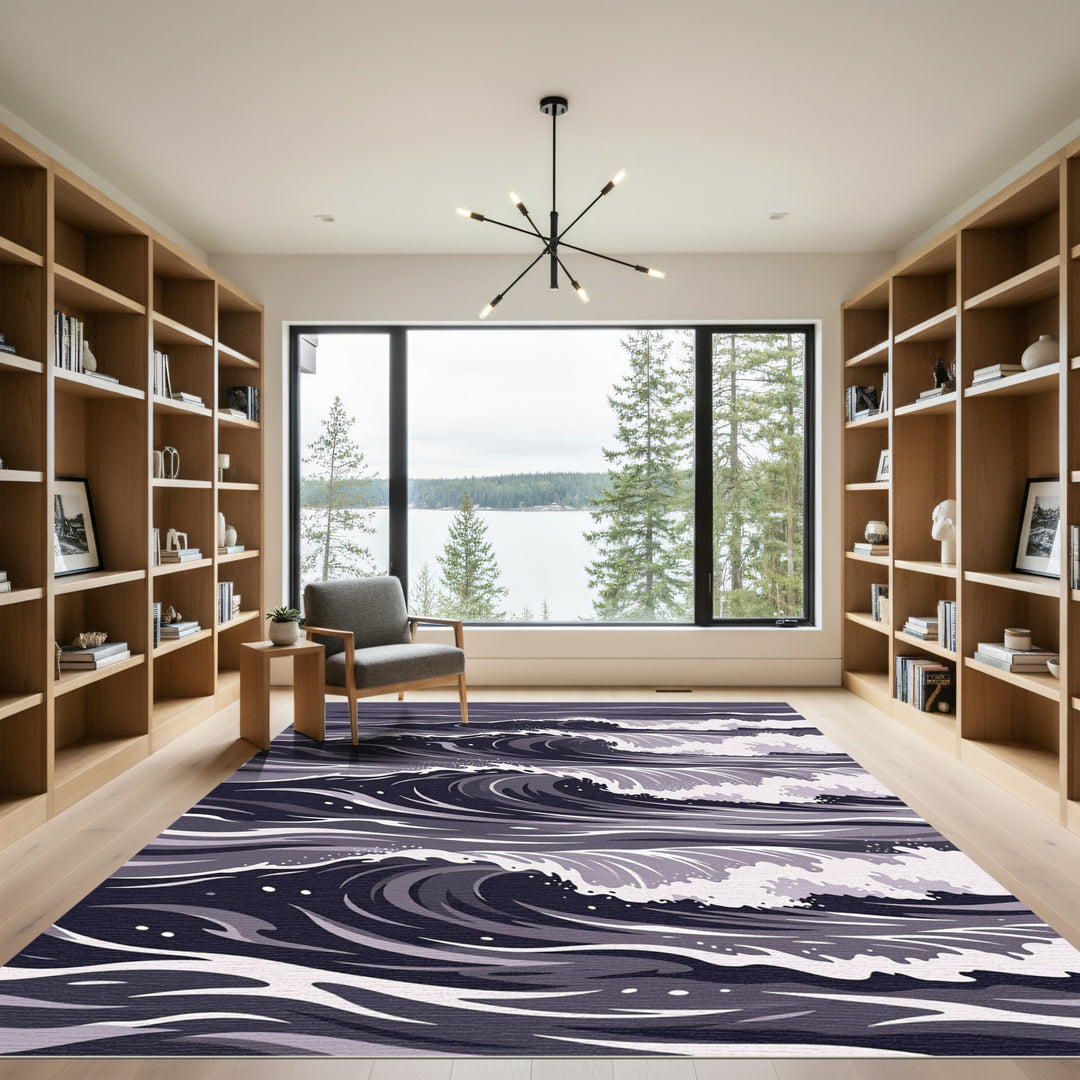 Dark Gray Dynamic Ocean Waves Rug