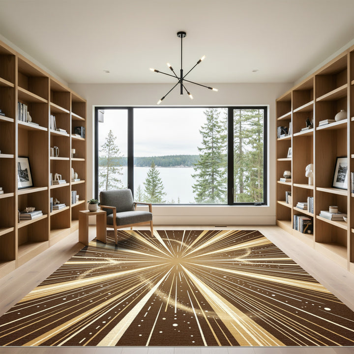 Golden Burst Radiating Lines Rug