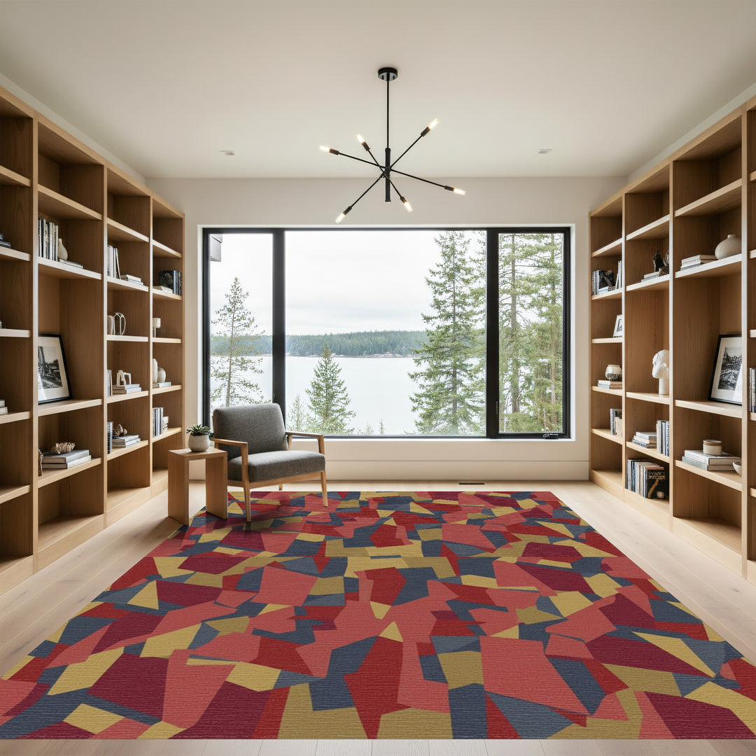 Crimson Gold Slate Abstract Terracotta Rug