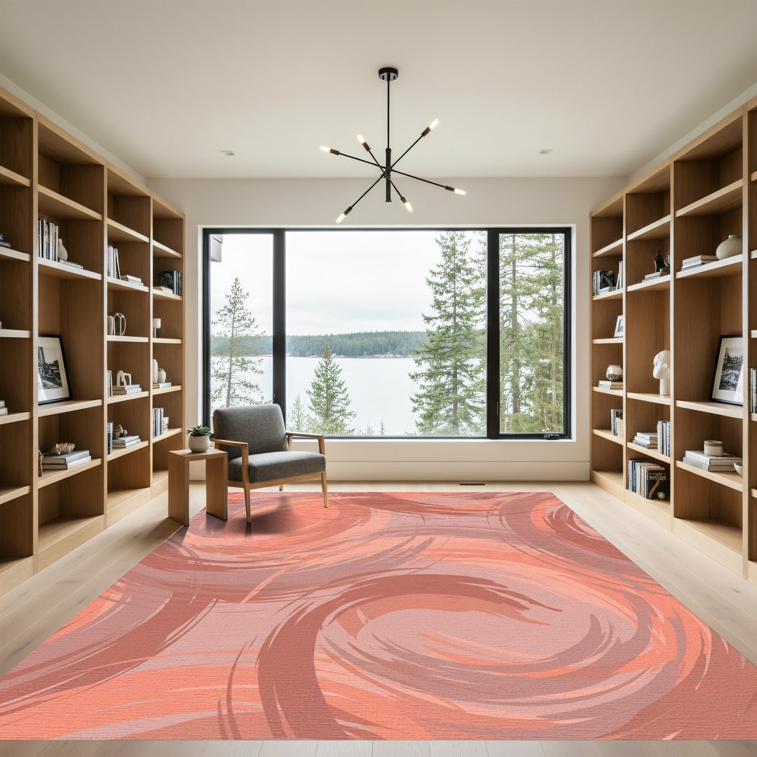 Coral Swirl Brushstroke Abstract Rug