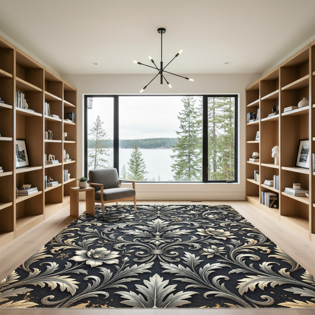 Art Nouveau Silver Floral Ornament Rug