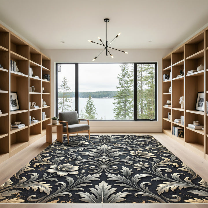 Art Nouveau Silver Floral Ornament Rug