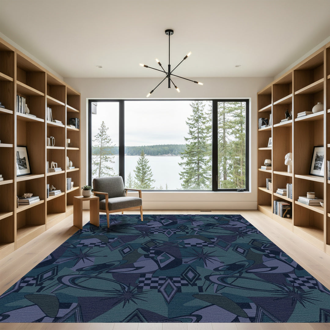 Mid-century Abstract Starburst Diamond Collage Rug