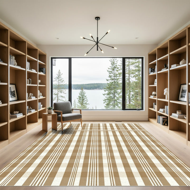 Classic Beige Plaid Stripe Rug