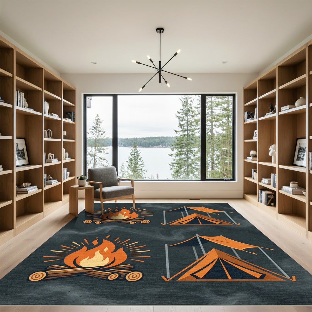 Camping Bonfire Tent Orange Rug