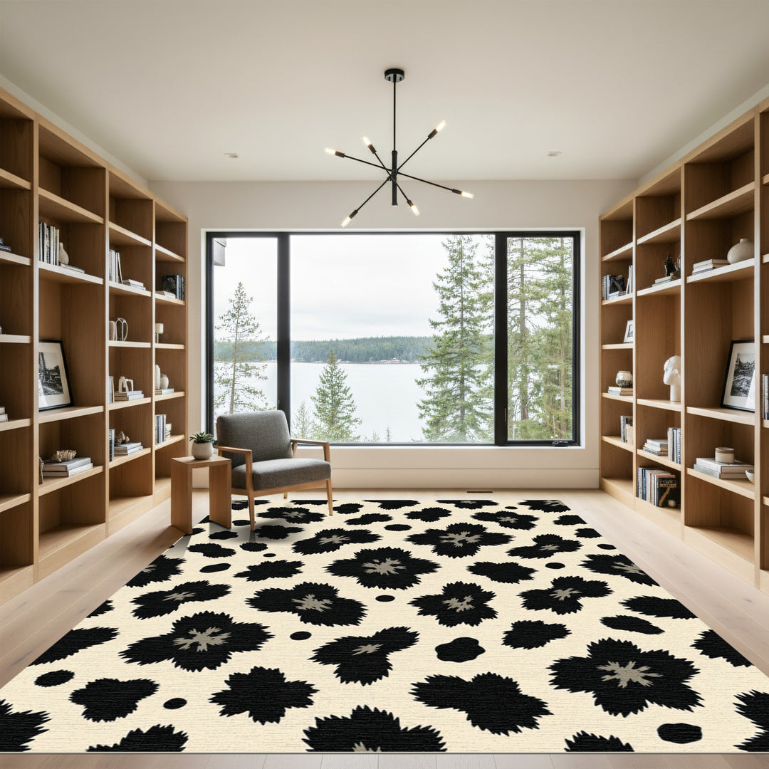 Bold Black And Cream Leopard Spot Rug
