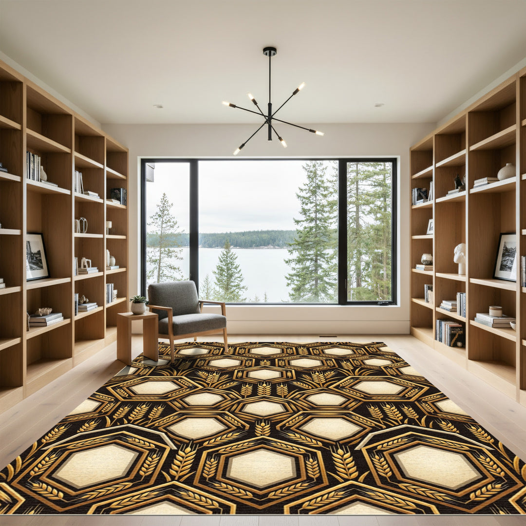 Golden Hexagon Wheat Field Rug