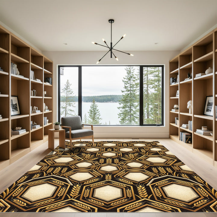 Golden Hexagon Wheat Field Rug