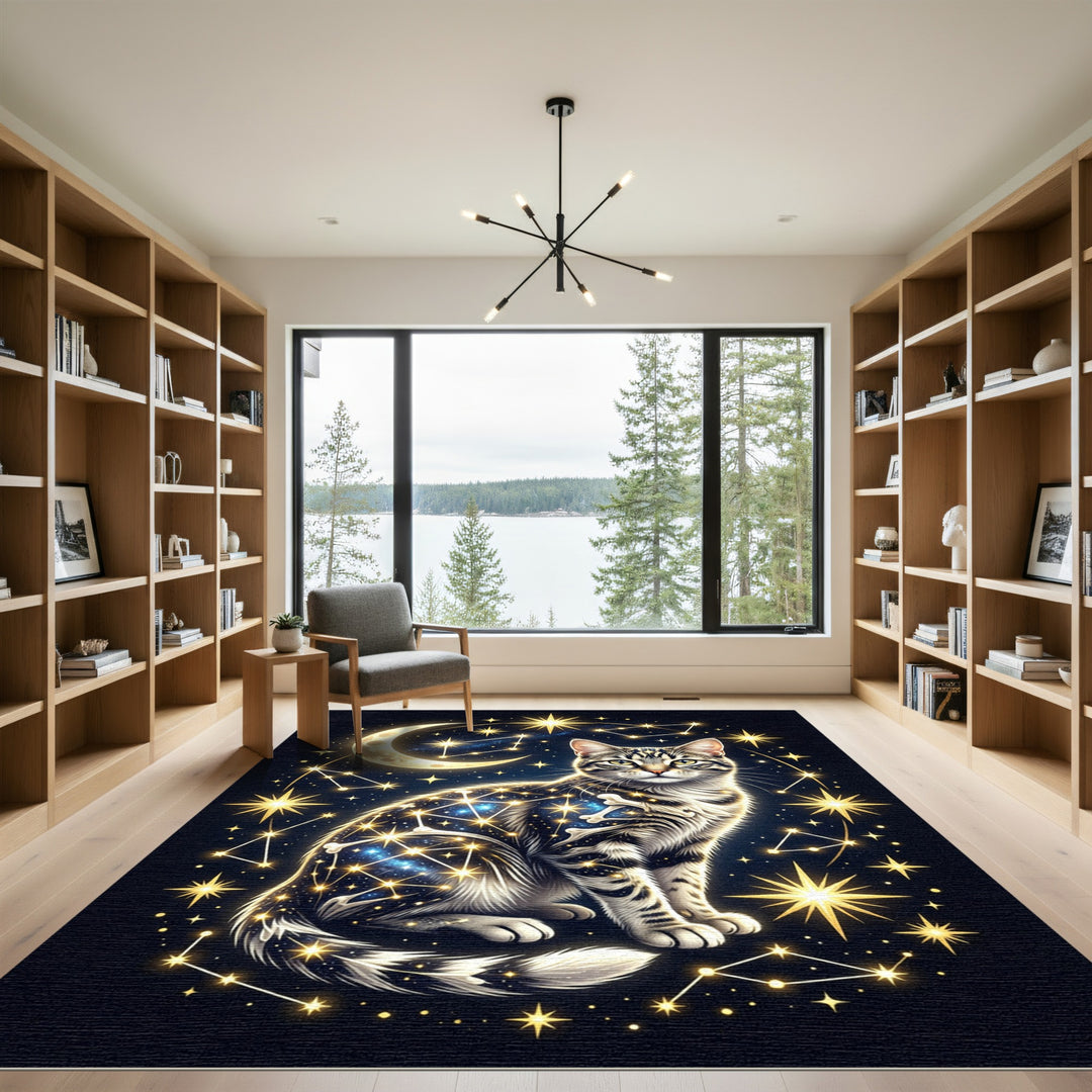 Cosmic Cat Celestial Starry Night Rug