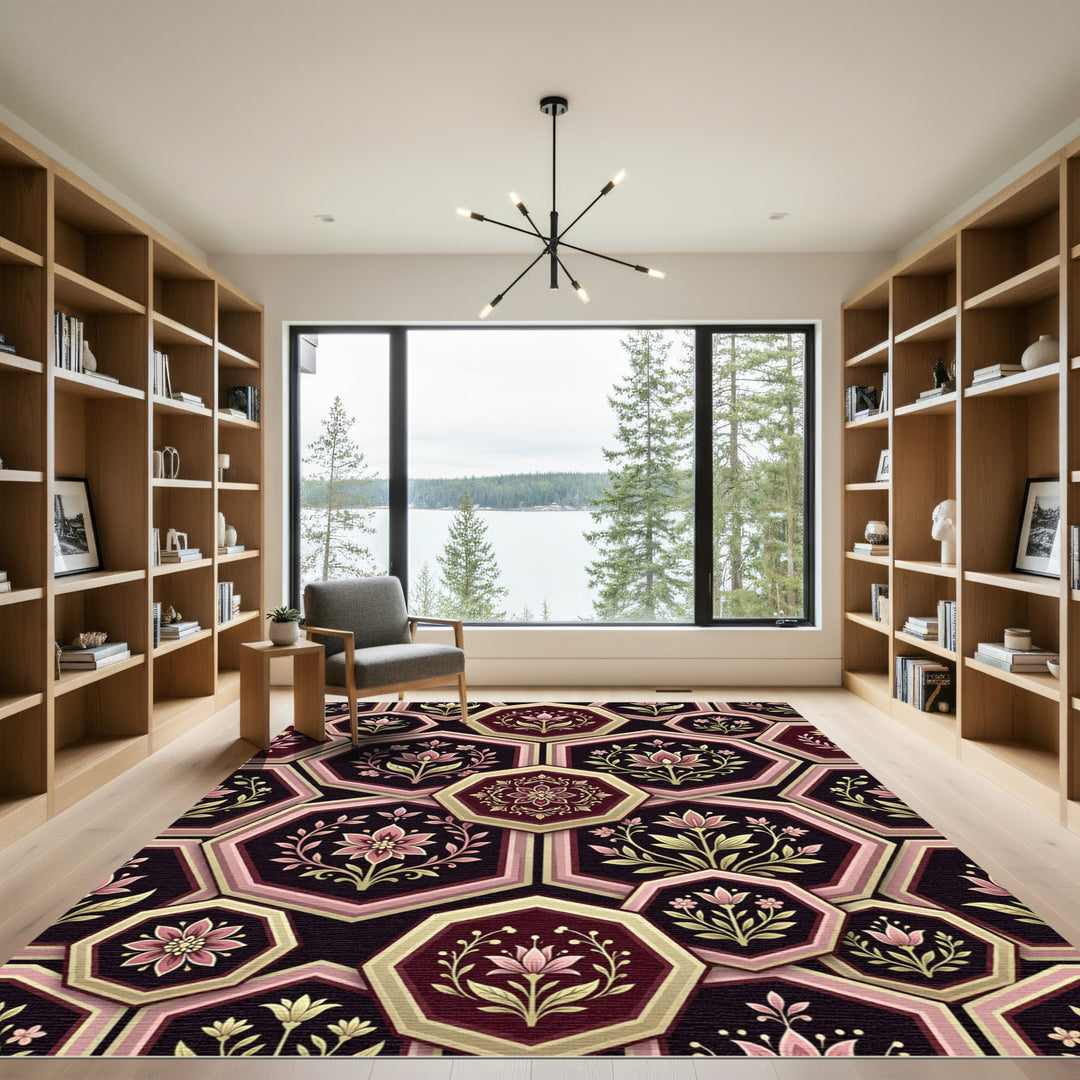 Victorian Floral Medallion Hexagon Rug