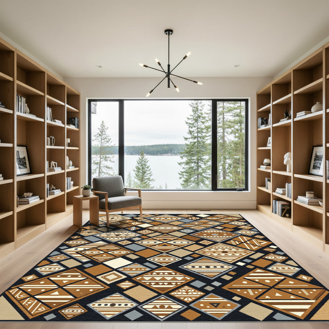 Brown Geometric Diamond Composition Rug