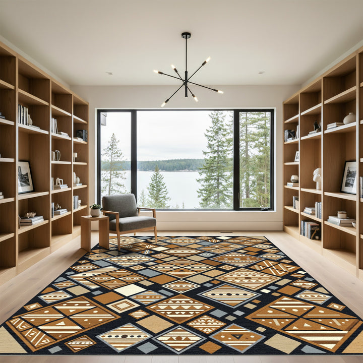 Brown Geometric Diamond Composition Rug