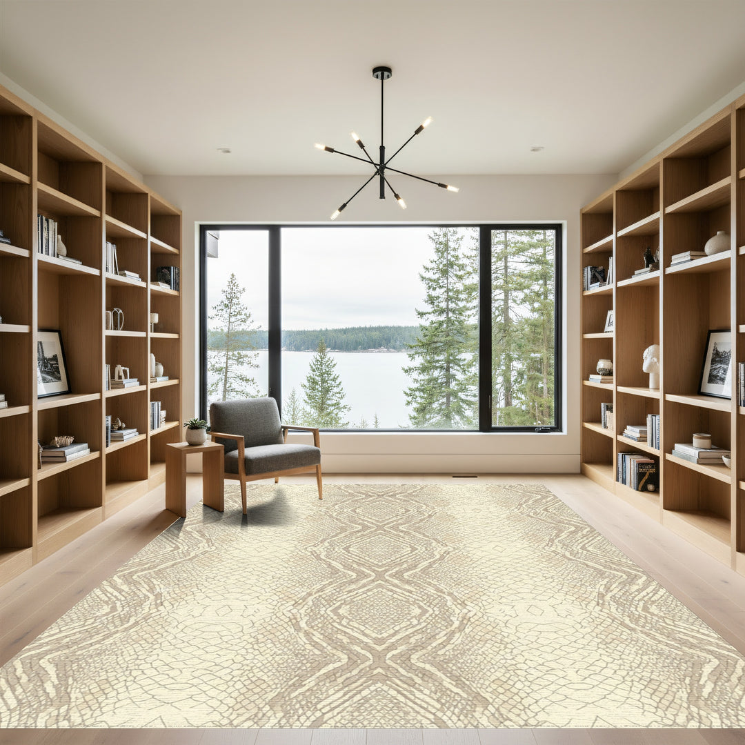 Cream Beige Snakeskin Texture Rug