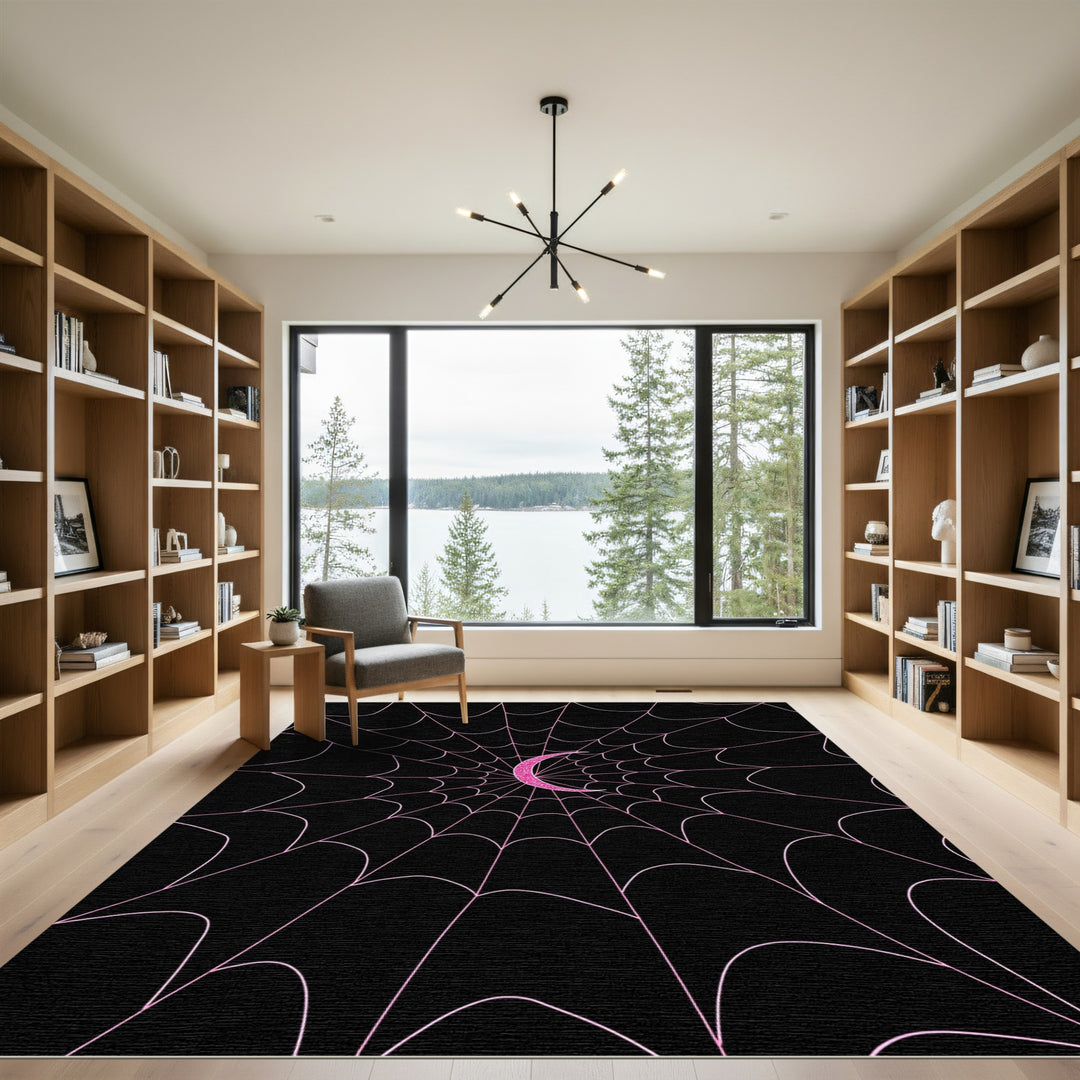 Pink Spiderweb Glitter Crescent Moon Rug