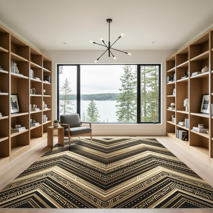 Geometric Tribal Chevron With Gold Accents Rug
