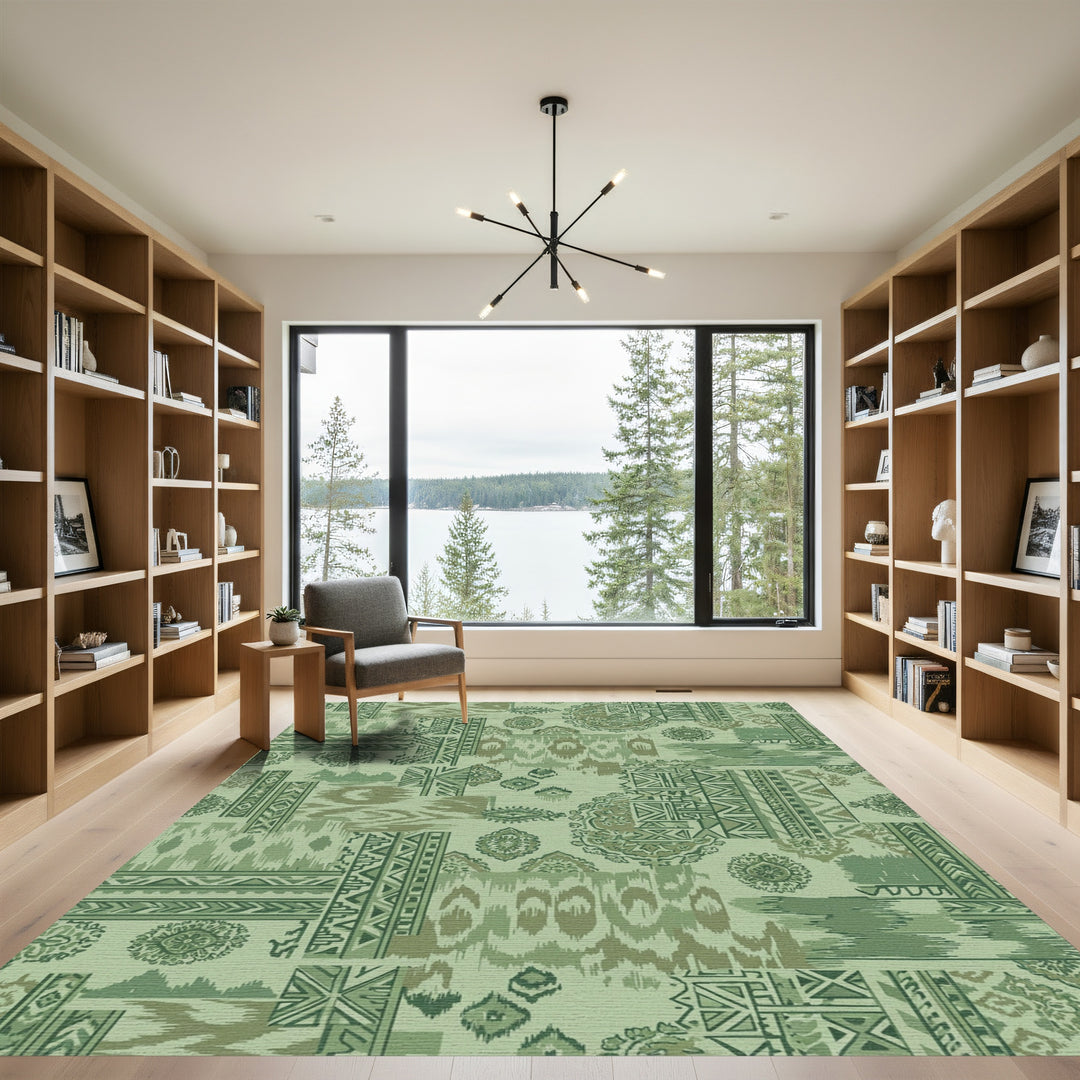 Green Patchwork Medallion Ikat Rug