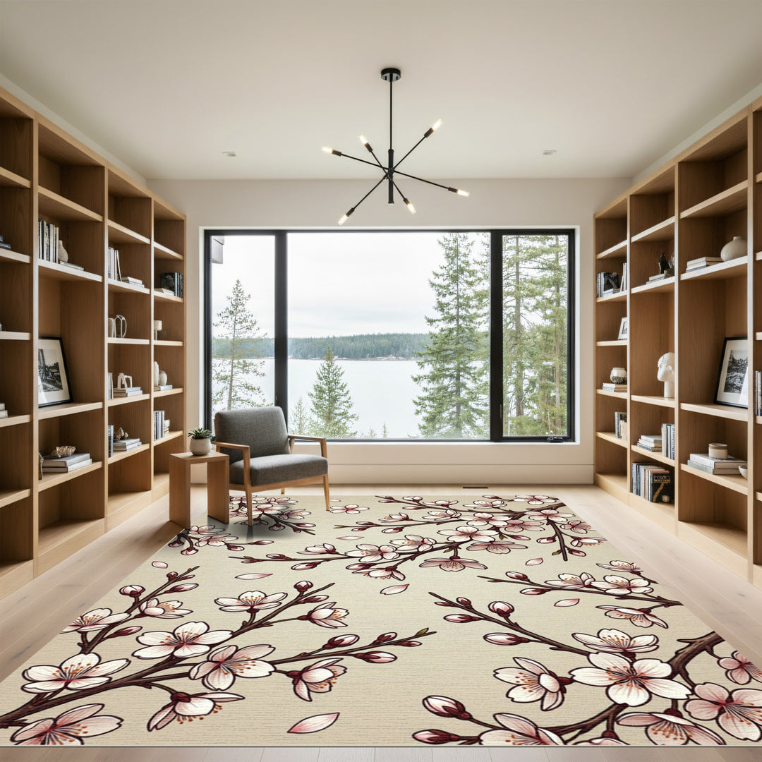 Pale Pink Cherry Blossom Branches Rug