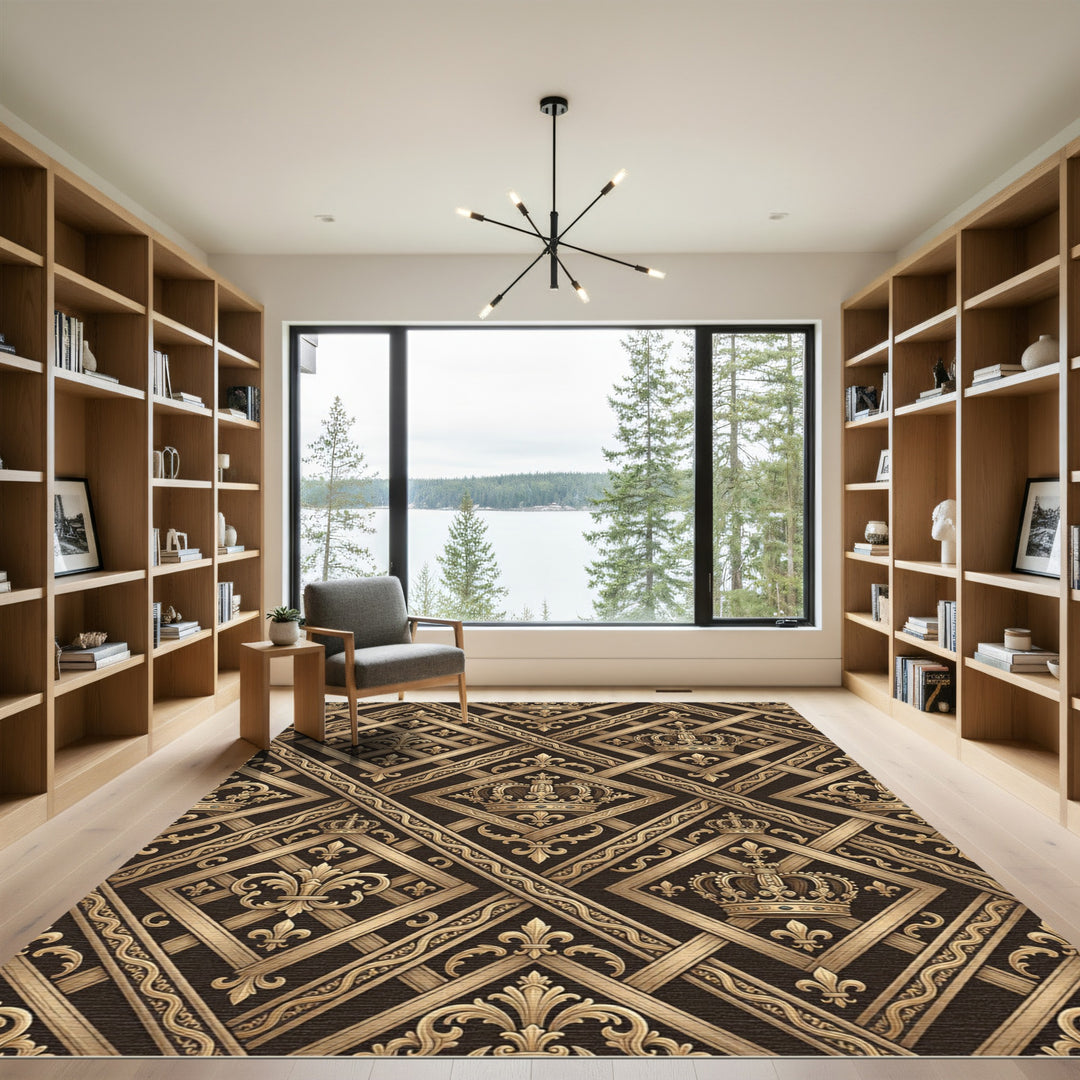 Gold Royal Crown Fleur-de-lis Rug