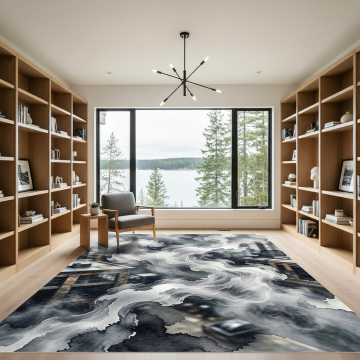 Monochromatic Abstract Smoke Over City Rug