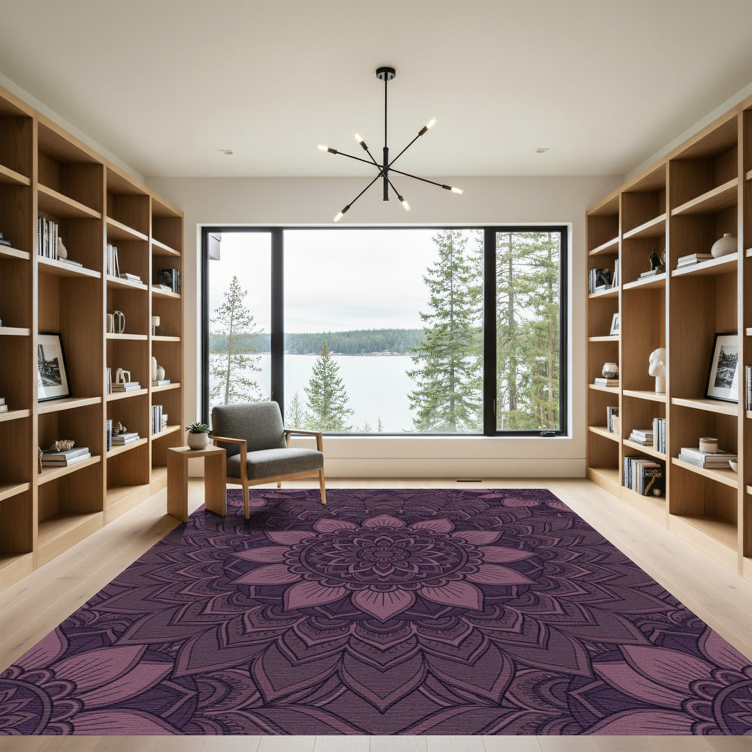 Deep Plum Mandala Floral Rug